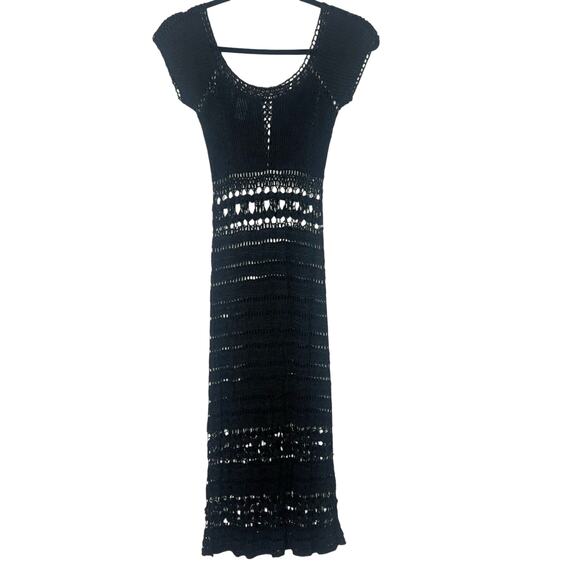 Hugo Buscati Black Crochet Knit Form-Fitting Dress Boho Festival Whimsygoth 90s - Picture 7 of 9